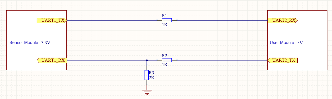 Simple resistor voltage divider circuit for 5V to 3.3V level conversion